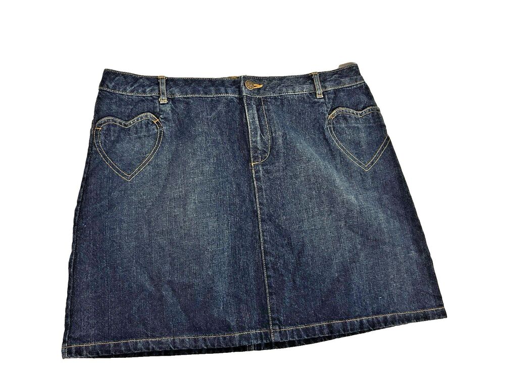 Vintage Lands End Heart Shaped Pockets Jean Skirt Women's 16+ (L/XL) 100% Cotton